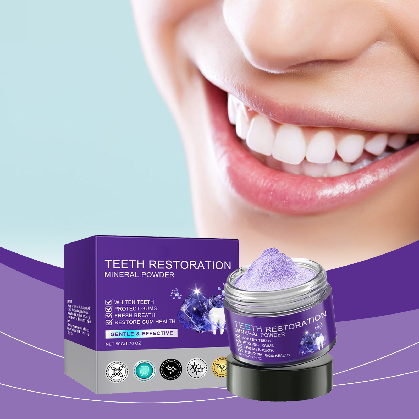 Teeth Whitening Fast - Teeth Restoration Mineral Powder Purple Natural