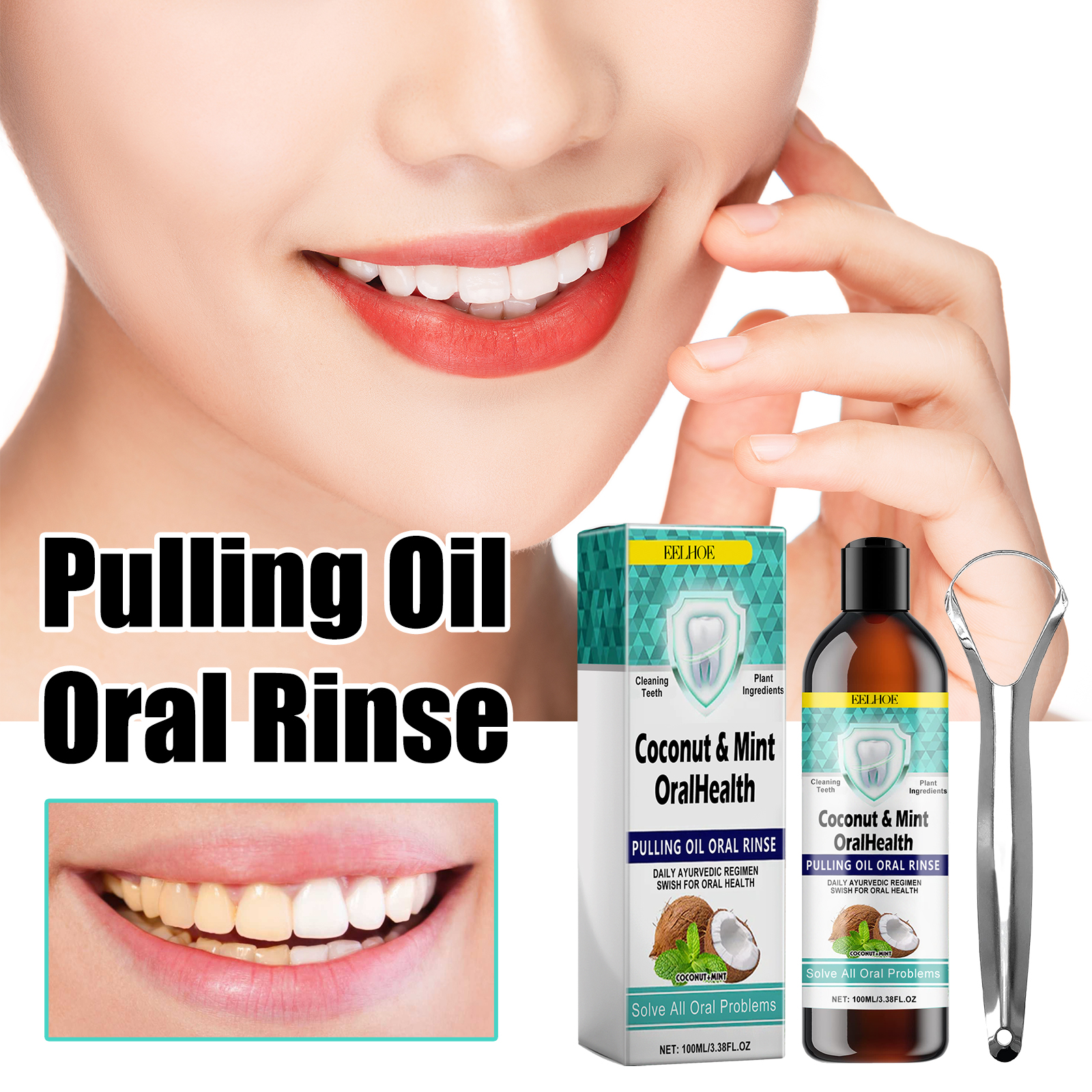 Teeth Whitening Mouthwash - Coconut Oil Mouthwash Whitening Stain Remover